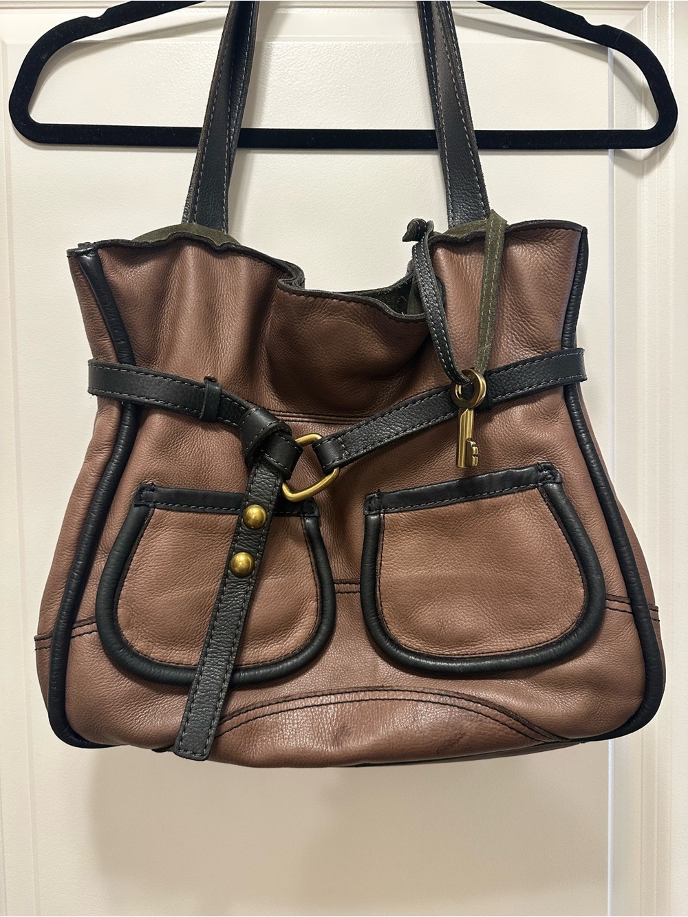Classic Fiftyfour by físsil Brown Leather Tote with Black Trim